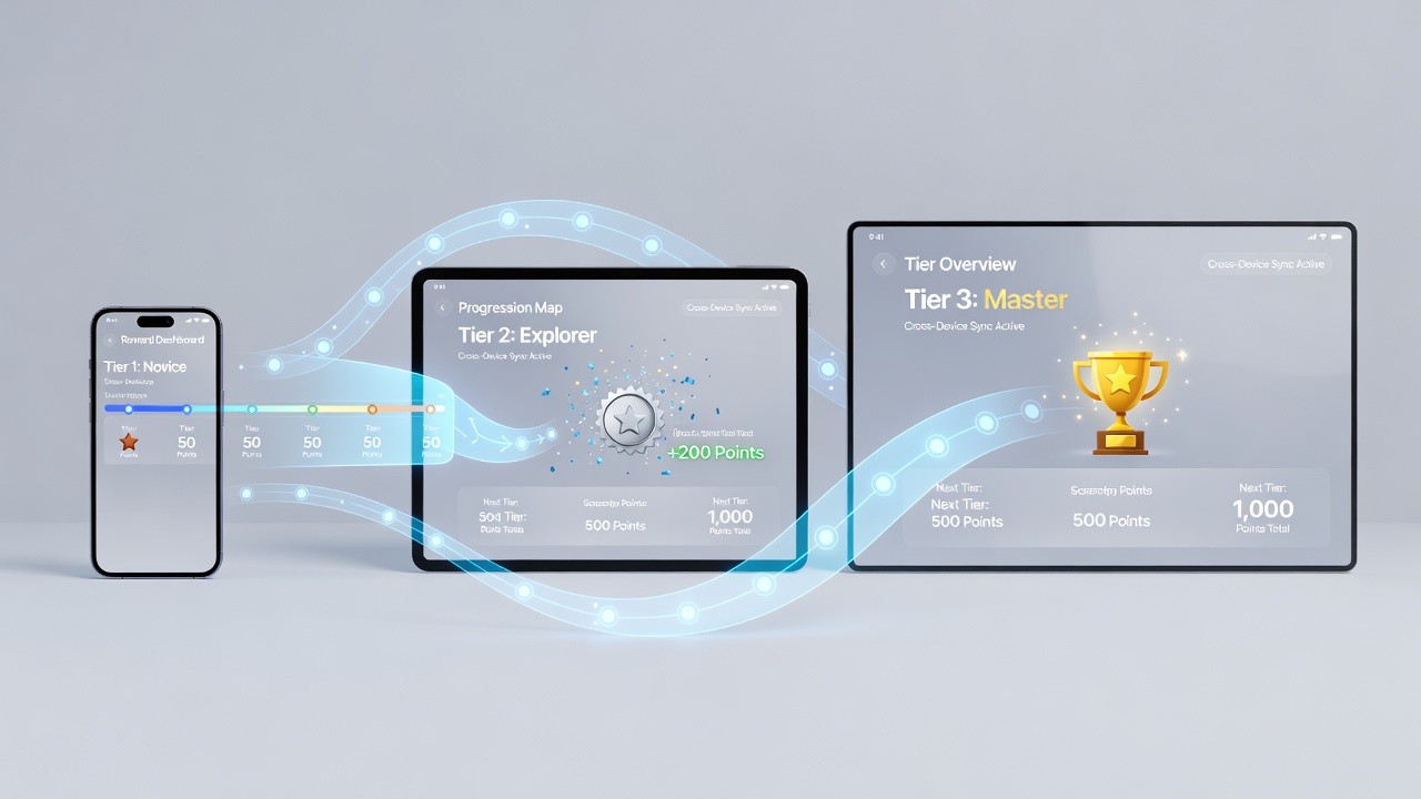 Desktop view of live dealer interface with tier progression overlay synced from mobile session