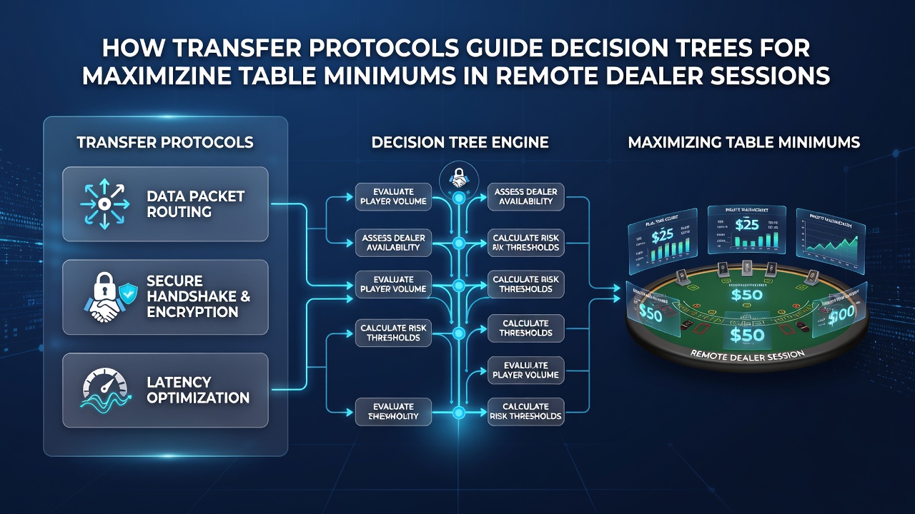 Flowchart depicting decision tree nodes connected to transfer protocol outcomes in live dealer environments