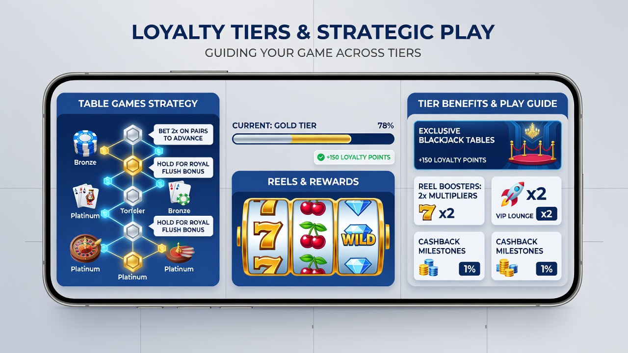 Close-up of mobile table game screen with tier-based strategy overlays and loyalty indicators