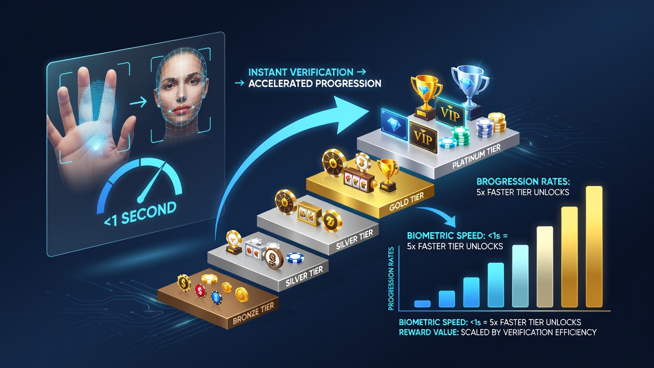 Analytics dashboard displaying verification speed metrics correlated with player progression through bronze, silver, gold, and platinum reward tiers