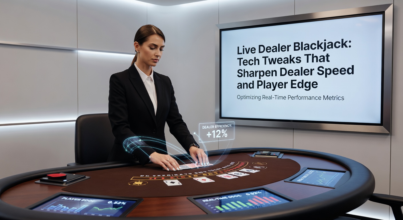Close-up of dealer using AR-assisted tools at a live blackjack table, with holographic prompts and rapid card dealing in motion